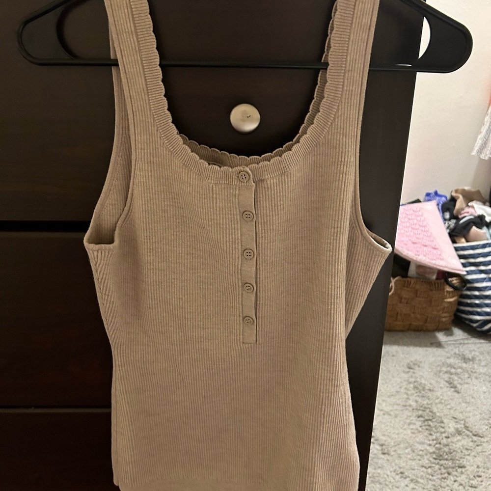 & Other Stories Tan Ribbed Sleeveless Tank Top